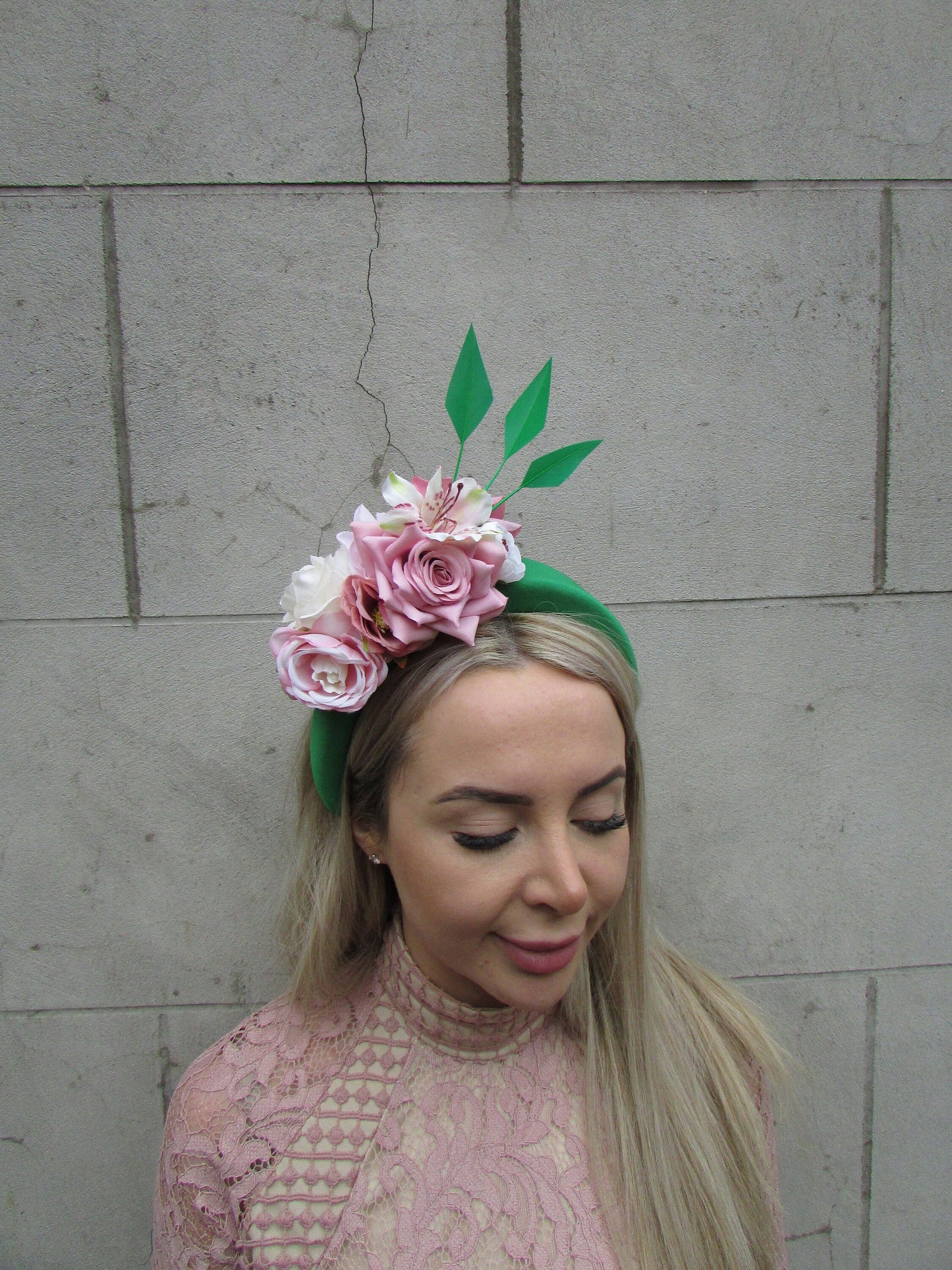 Emerald & Blush Pink Floral Fascinator
