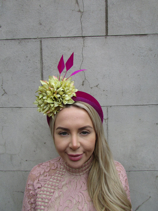 Magenta & Lime Flower Fascinator