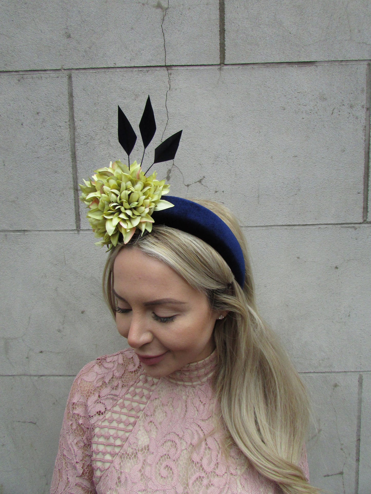 Navy Blue & Chartreuse Yellow Green Fascinator f-5