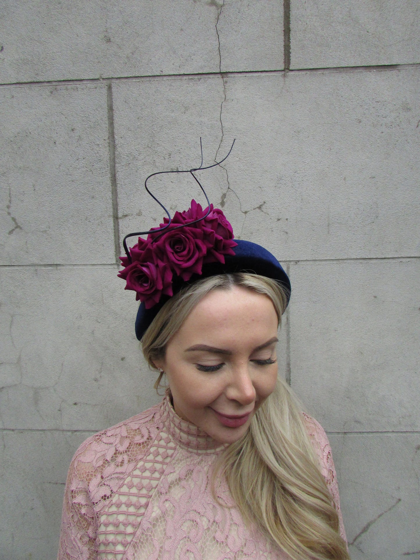 Navy Blue & Magenta Velvet Flower Fascinator