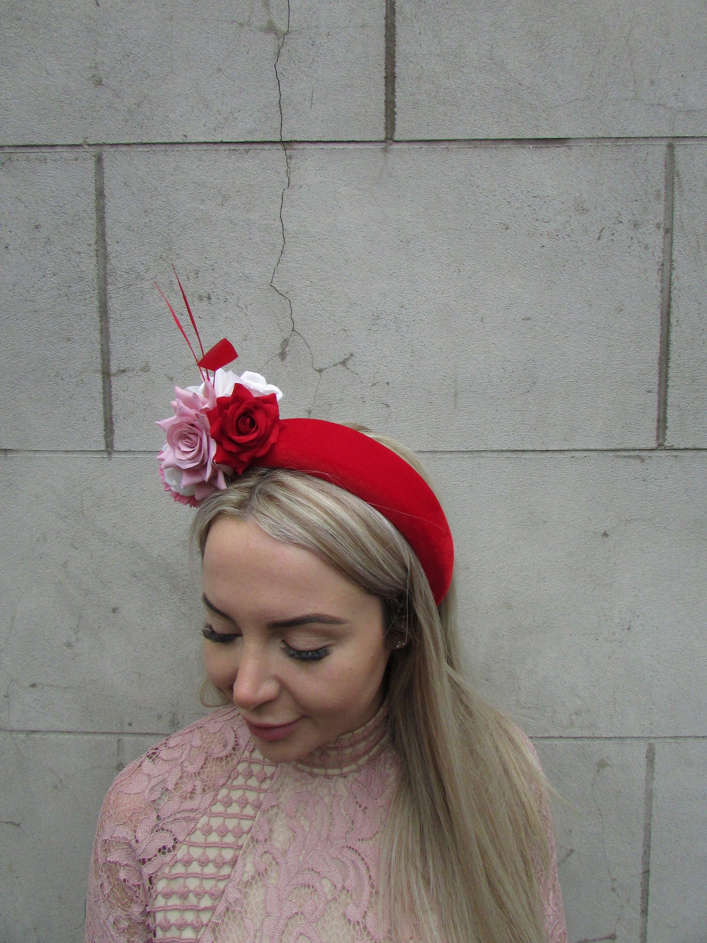 Red Cream & Pink Flower Headpiece