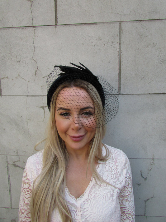 Black Birdcage Veil Feather Fascinator