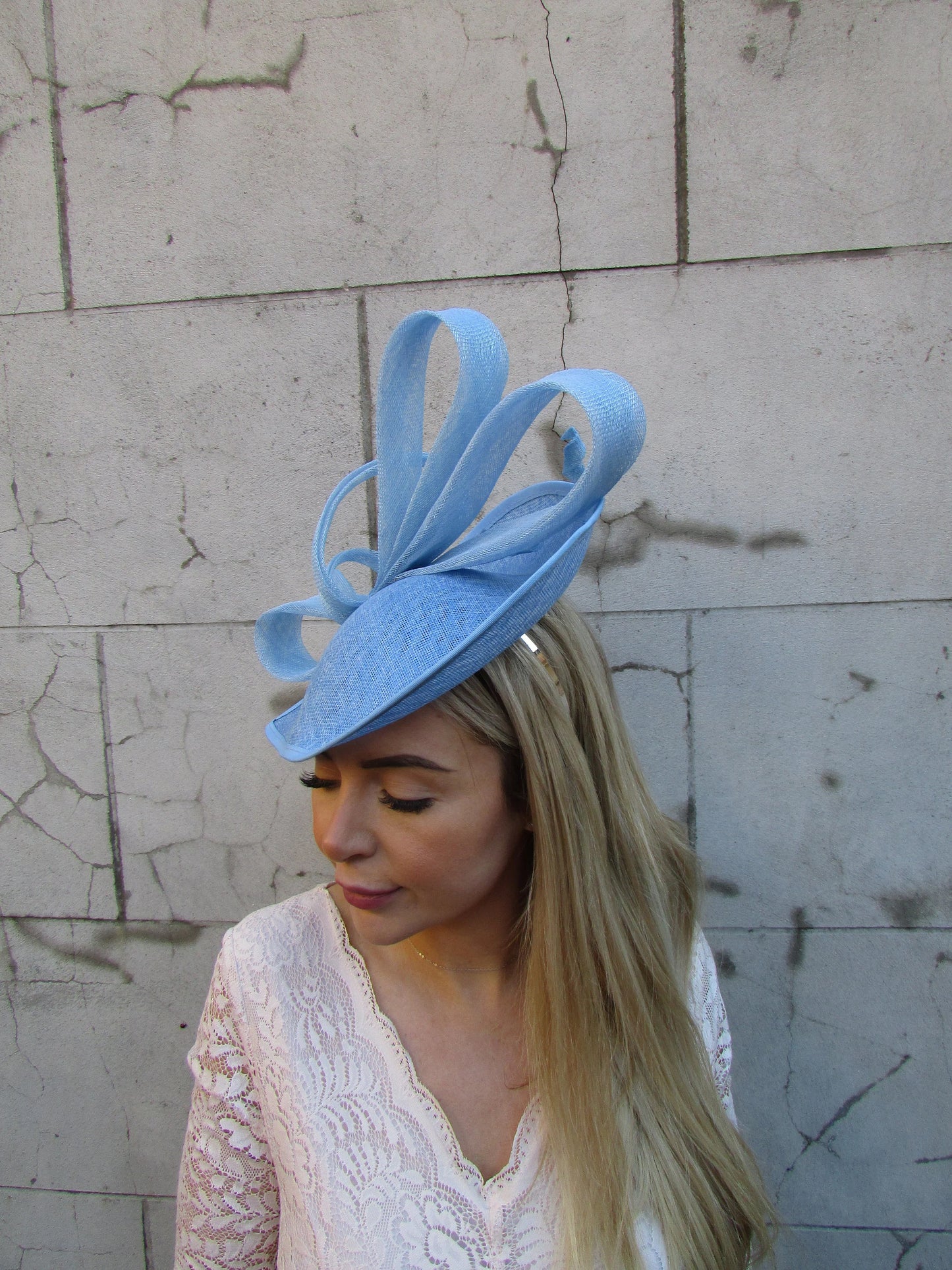 Large Light Blue Teardrop Fascinator Hat