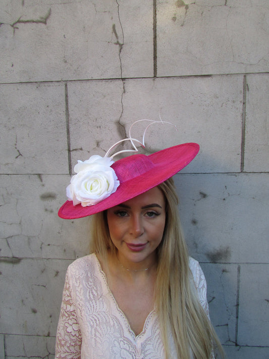 Hot Pink & Cream Rose Flower Hat