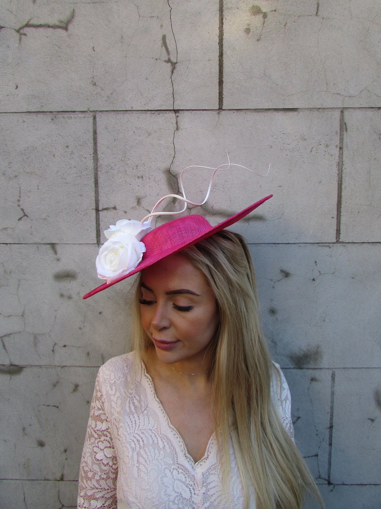 Hot Pink & Cream Rose Flower Hat