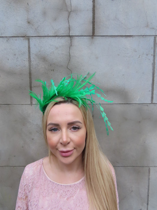 Bright Emerald Green Feather Fascinator Headband