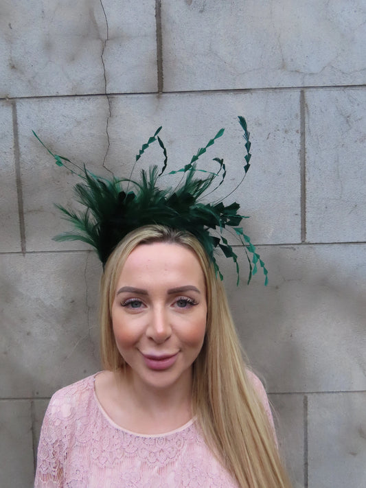Large Bottle Green Feather Fascinator