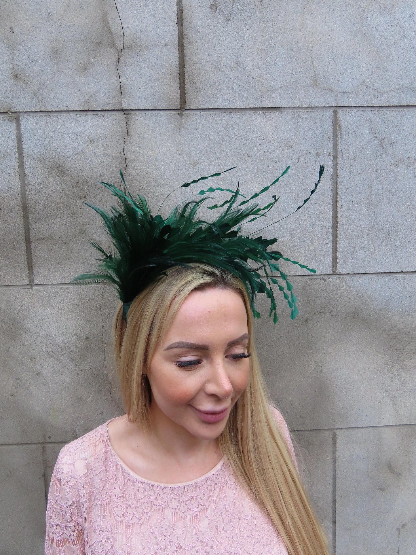 Large Bottle Green Feather Fascinator