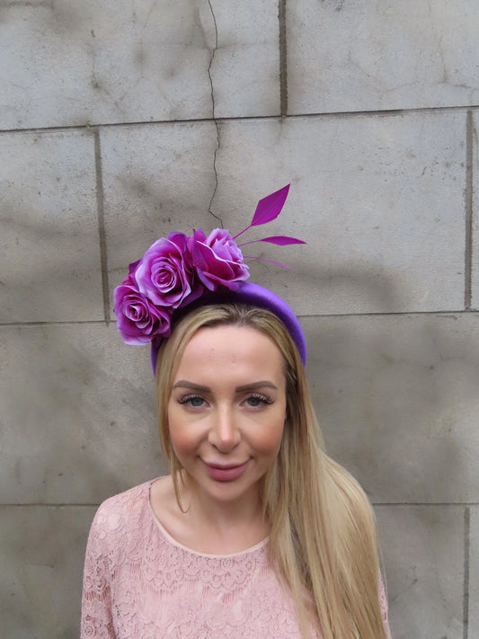 Plum Rose & Feather Headpiece