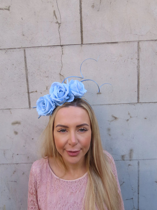 Light Blue Rose Flower Hairband