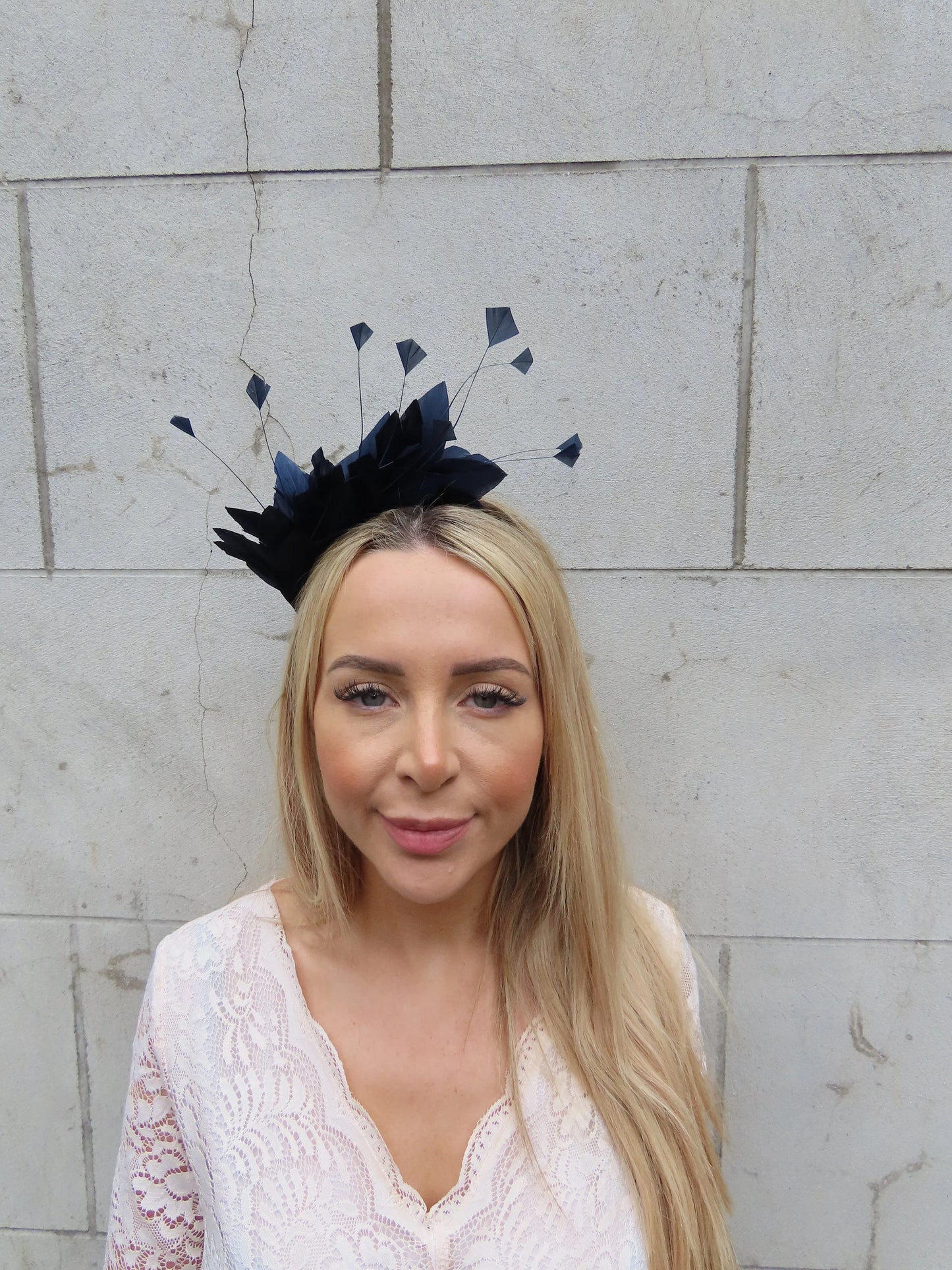 Navy Blue Feather Fascinator Headband