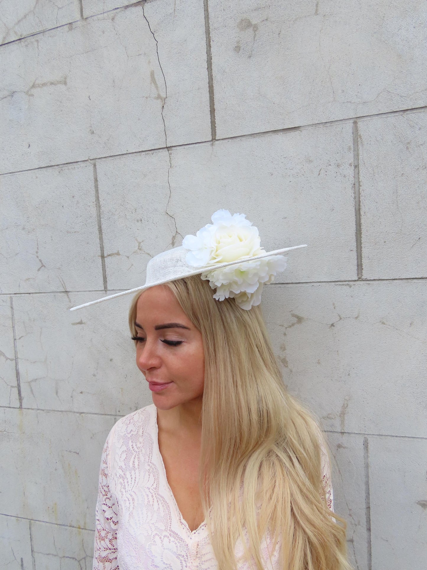 Large Cream Boater Flower Hatinator