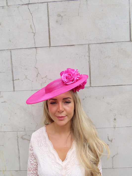 Hot Pink Floral Boater Hat