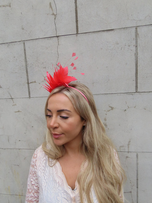 Coral Feather Fascinator