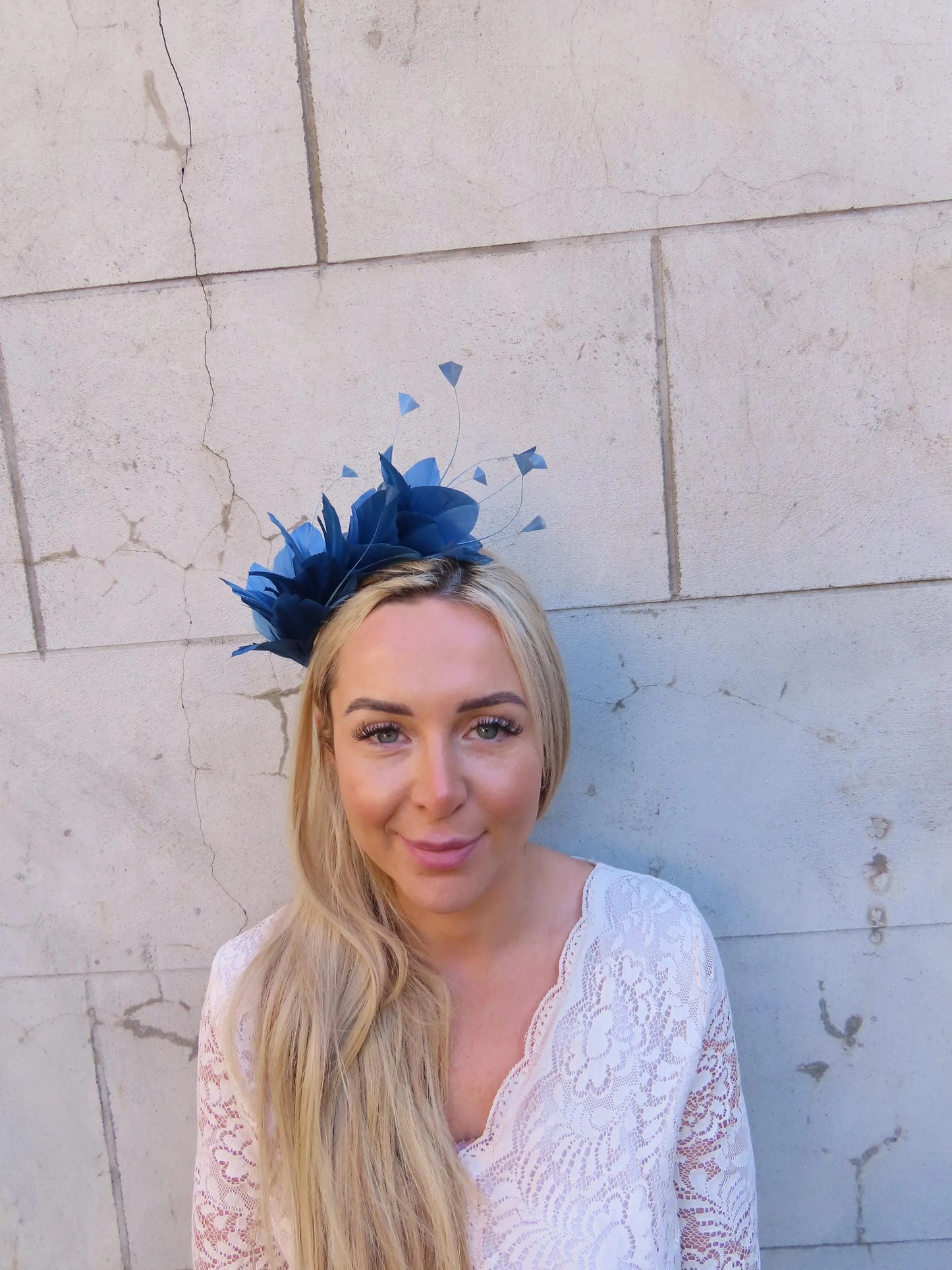 Dusty Blue Feather Fascinator - Thin Headband