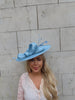 Large Light Blue Feather Sinamay Hat Fascinator Boater Wedding Guest Races