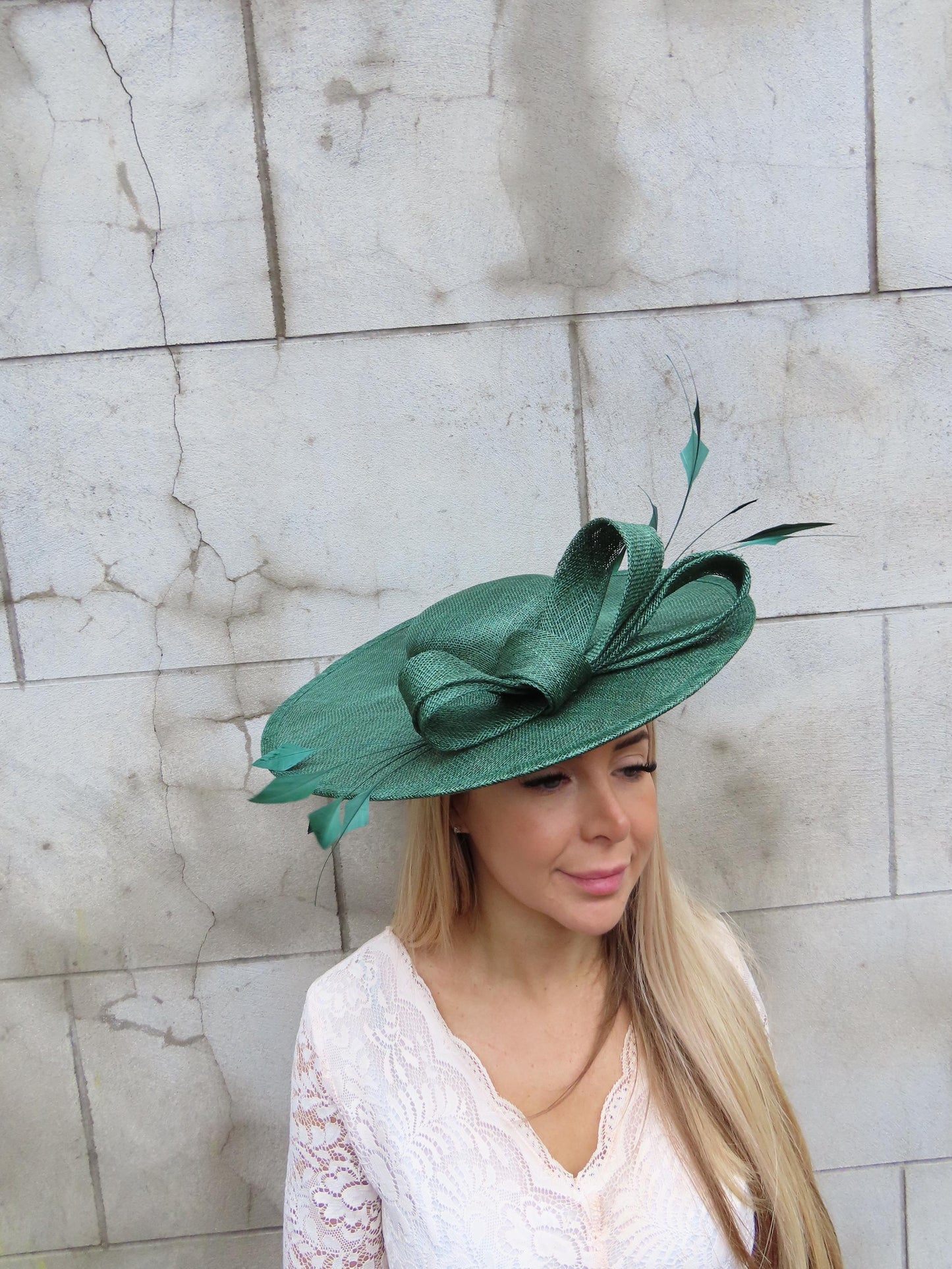 Large Bottle Green Feather Hatinator Hat Boater