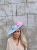 Large Light Pink & Blue Boater Hat
