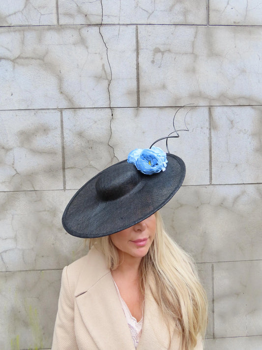 Black & Cornflower Blue Floral Hatinator