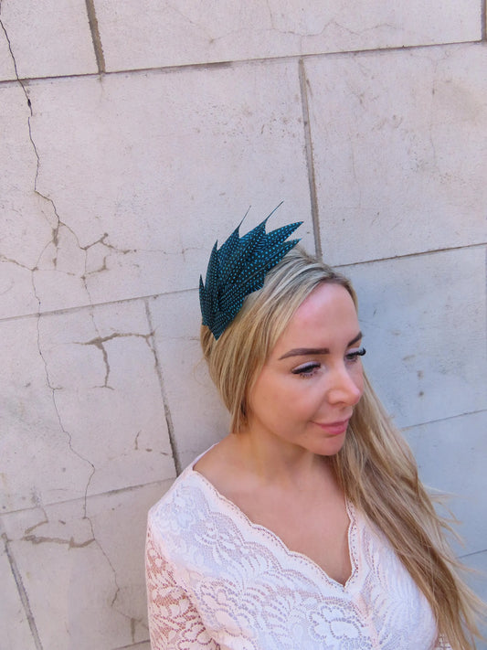 Teal Spotted Feather Headpiece