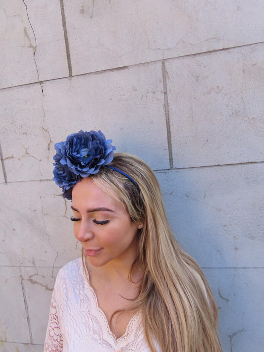 Large Navy Blue Peony Flower Fascinator