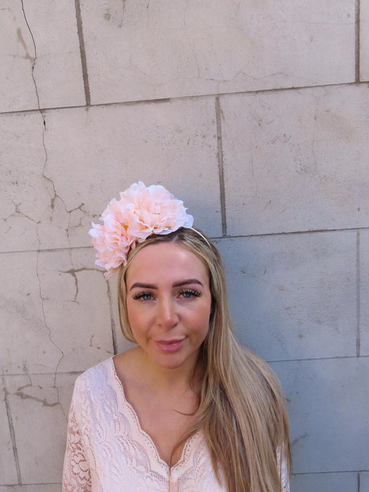 Large Peach Peony Flower Headpiece