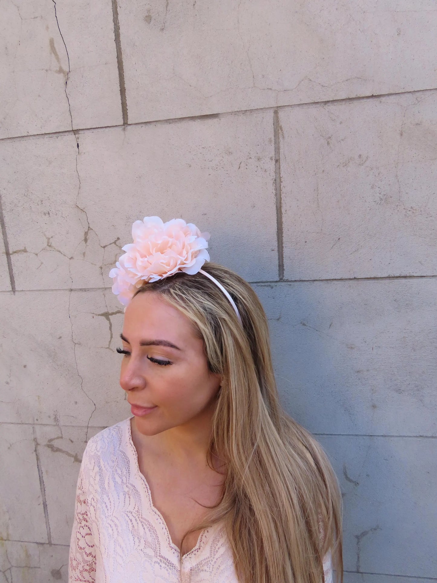 Large Peach Peony Flower Headpiece