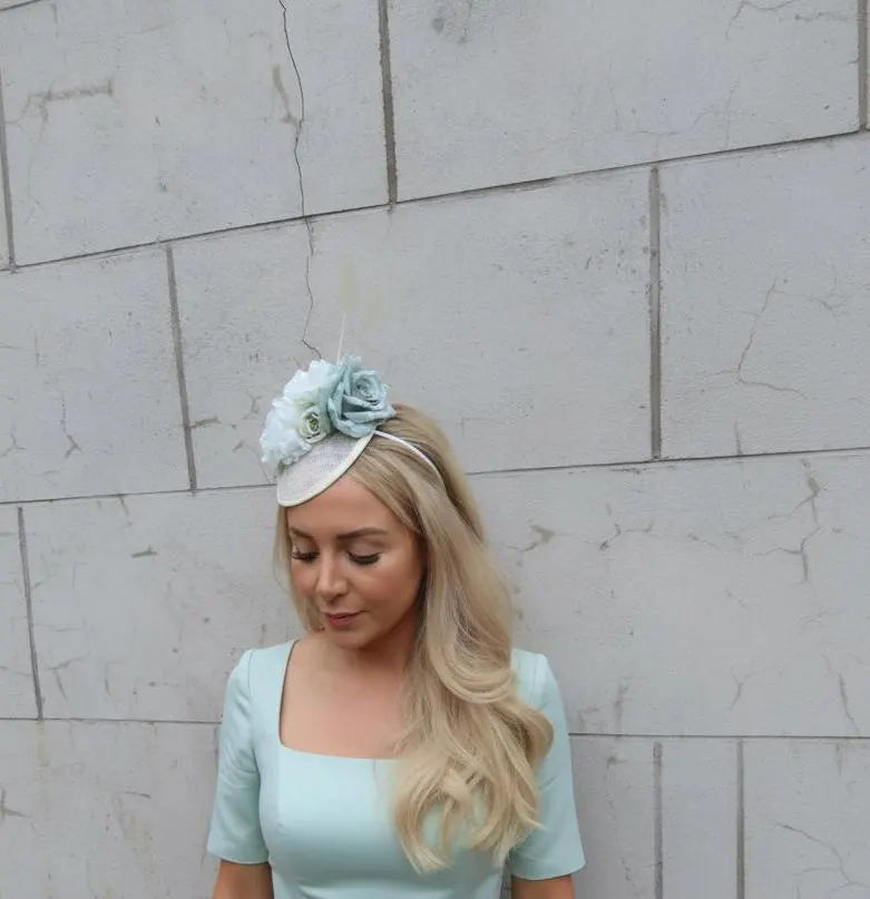 Mint Sage Green & Cream Flower Fascinator Hat