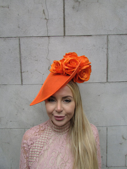 Large Burnt Orange Teardrop Fascinator Hat