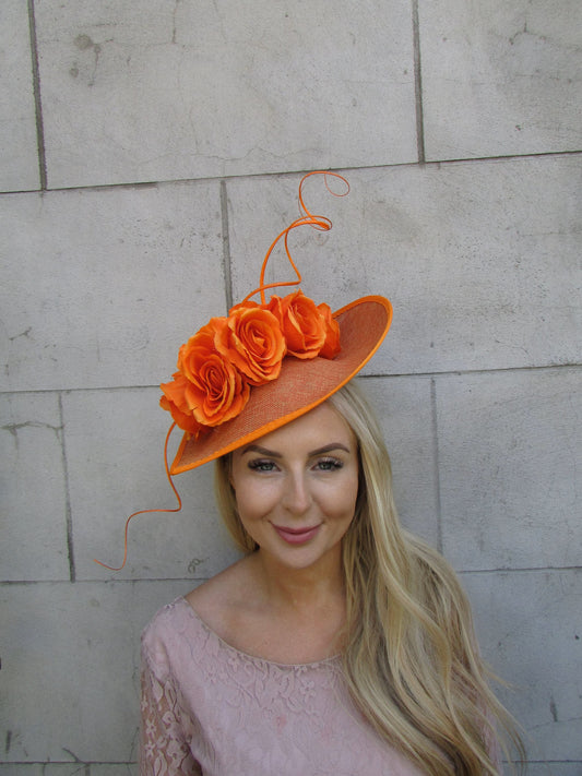 Large Burnt Orange Rose Flower Fascinator Hat