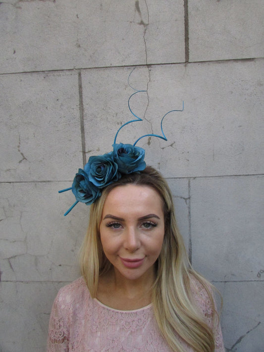 Teal Blue Rose Flower Statement Fascinator