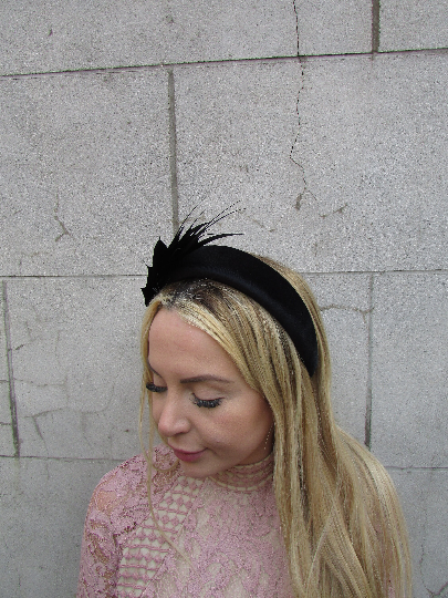 Black Velvet Feather Fascinator Headband Headpiece