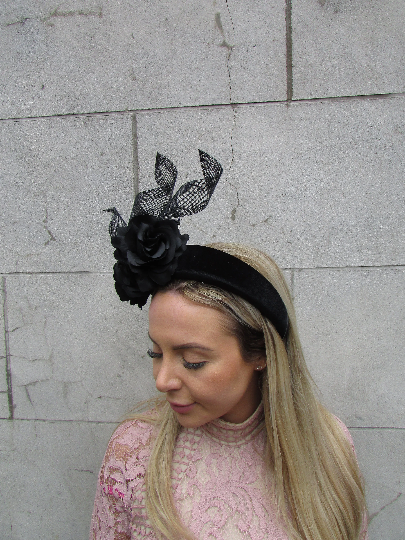 Black Rose Flower Fascinator Headband