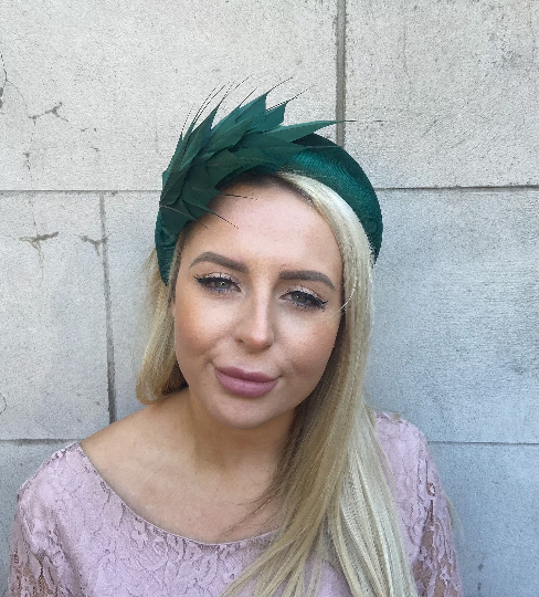 Bottle Green Feather Fascinator Headband