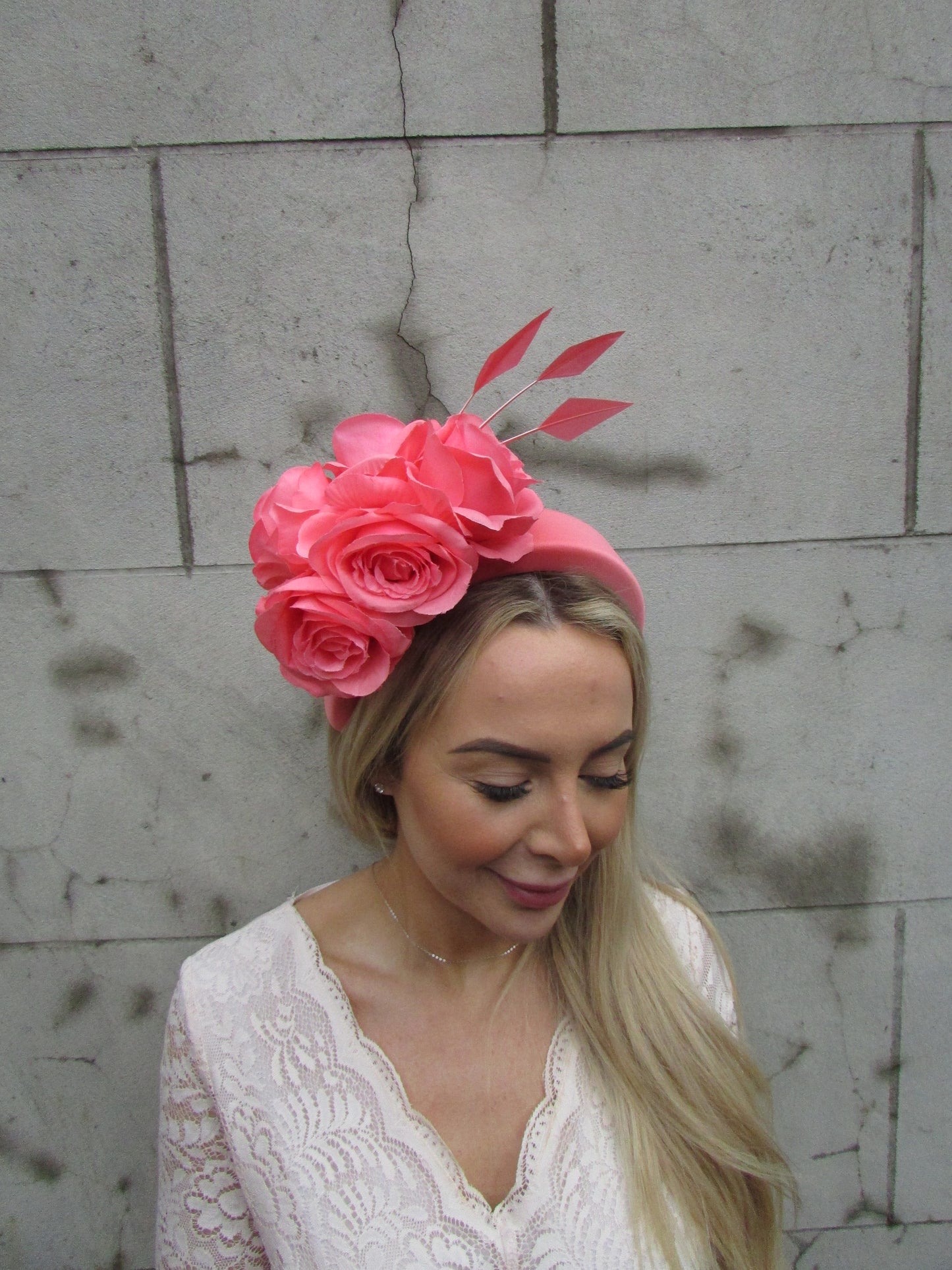 Coral Rose Flower Fascinator Headpiece