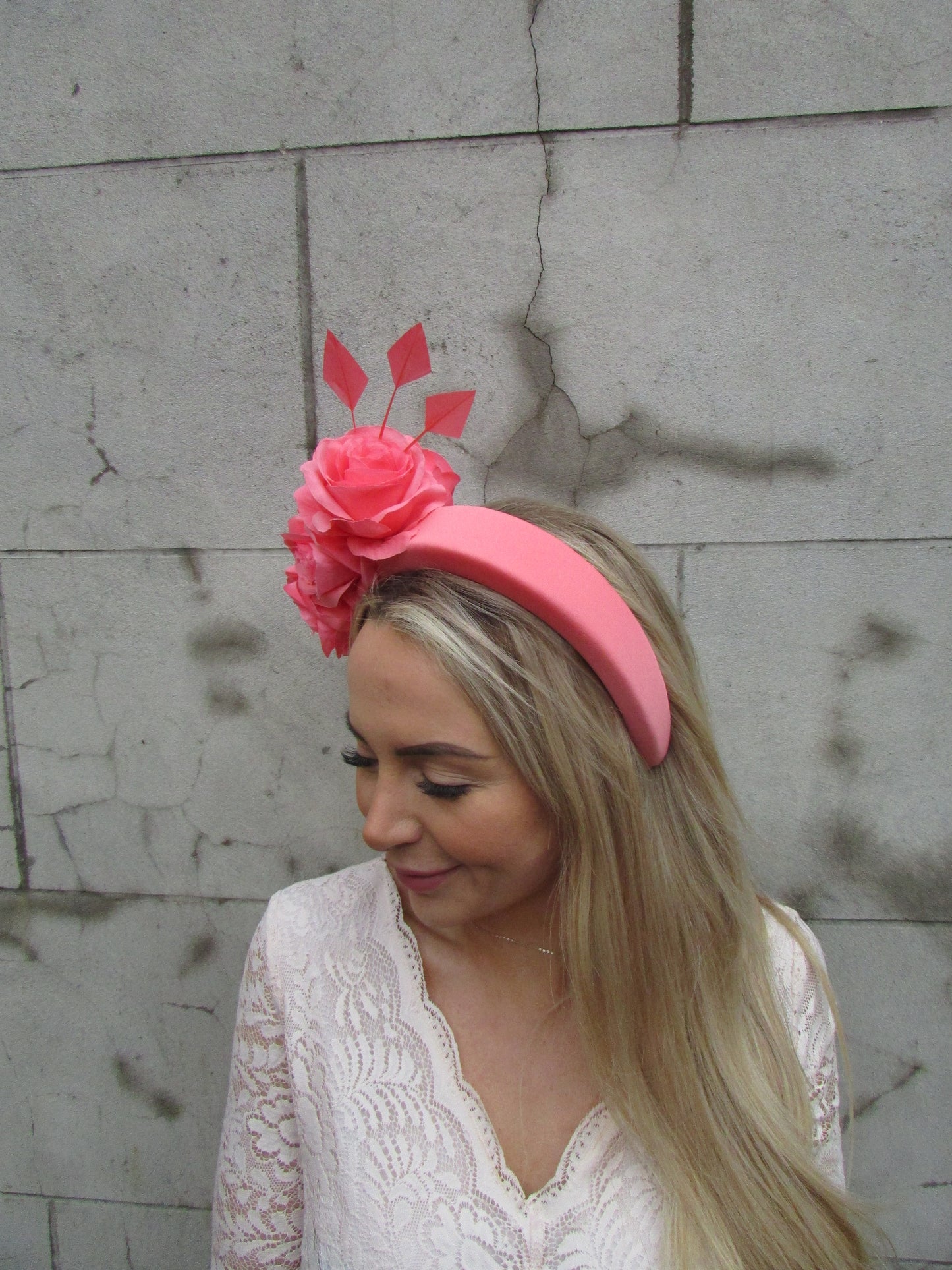 Coral Rose Flower Fascinator Headpiece