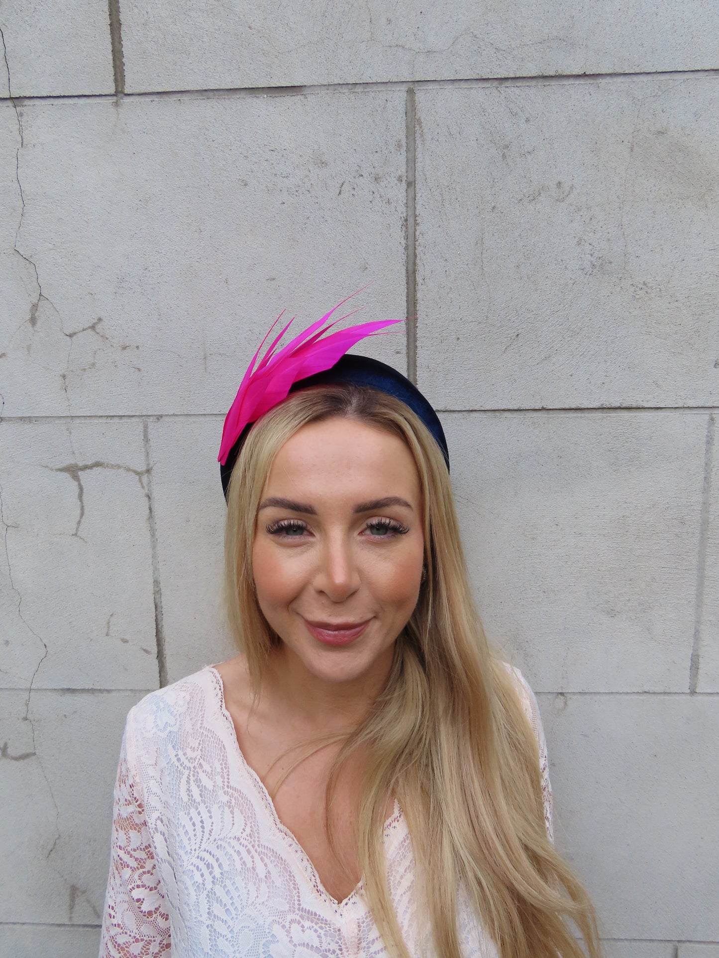 Navy Blue & Magenta Feather Headpiece