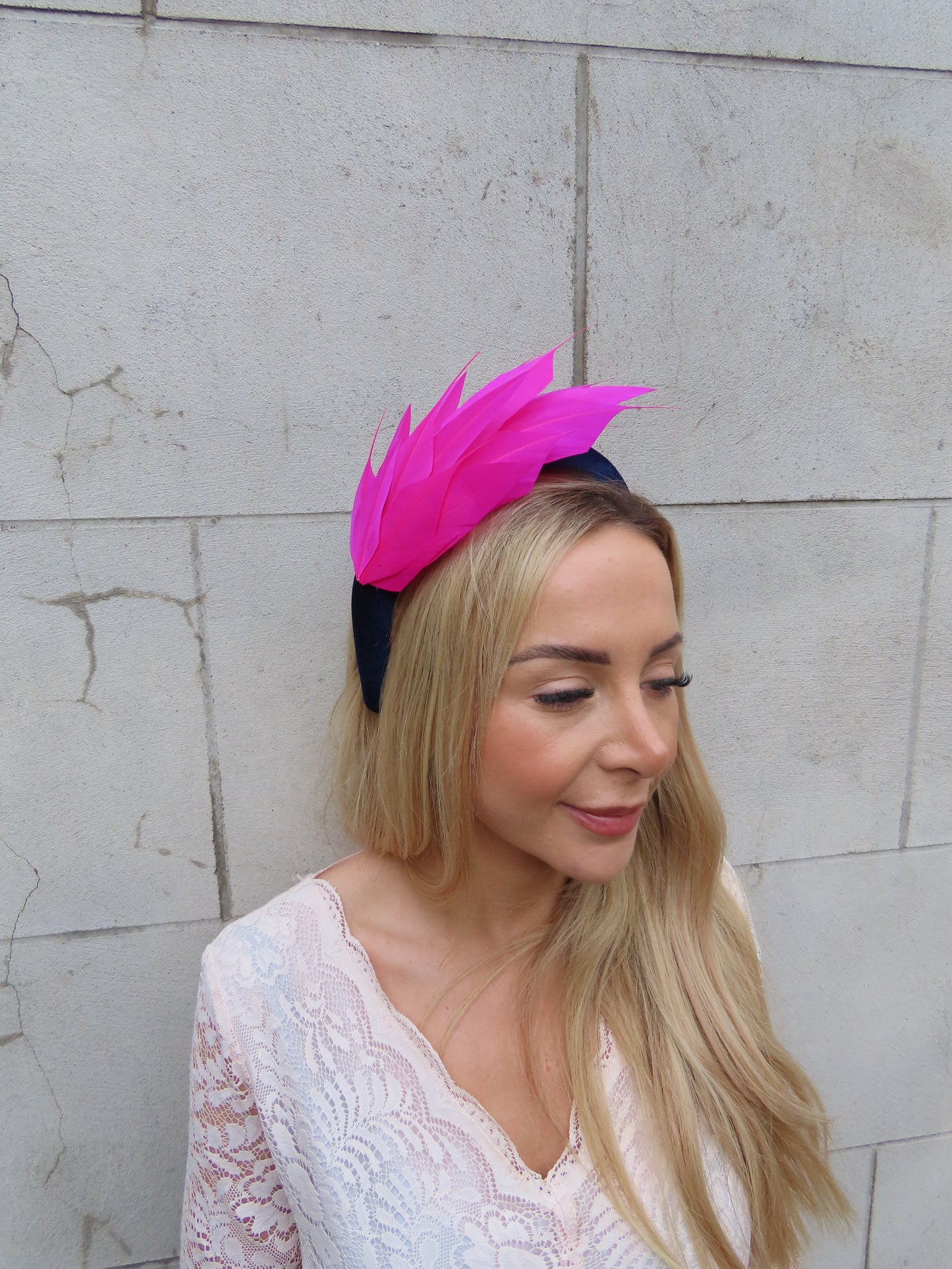 Navy Blue & Magenta Feather Headpiece