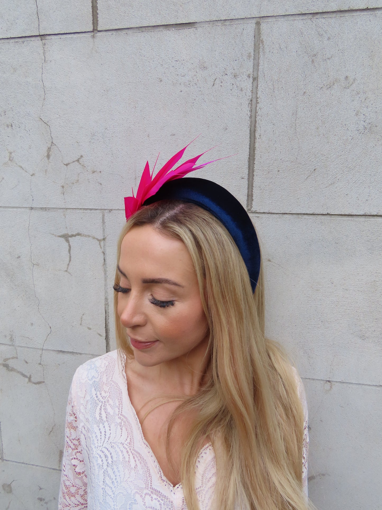Navy Blue & Magenta Feather Headpiece