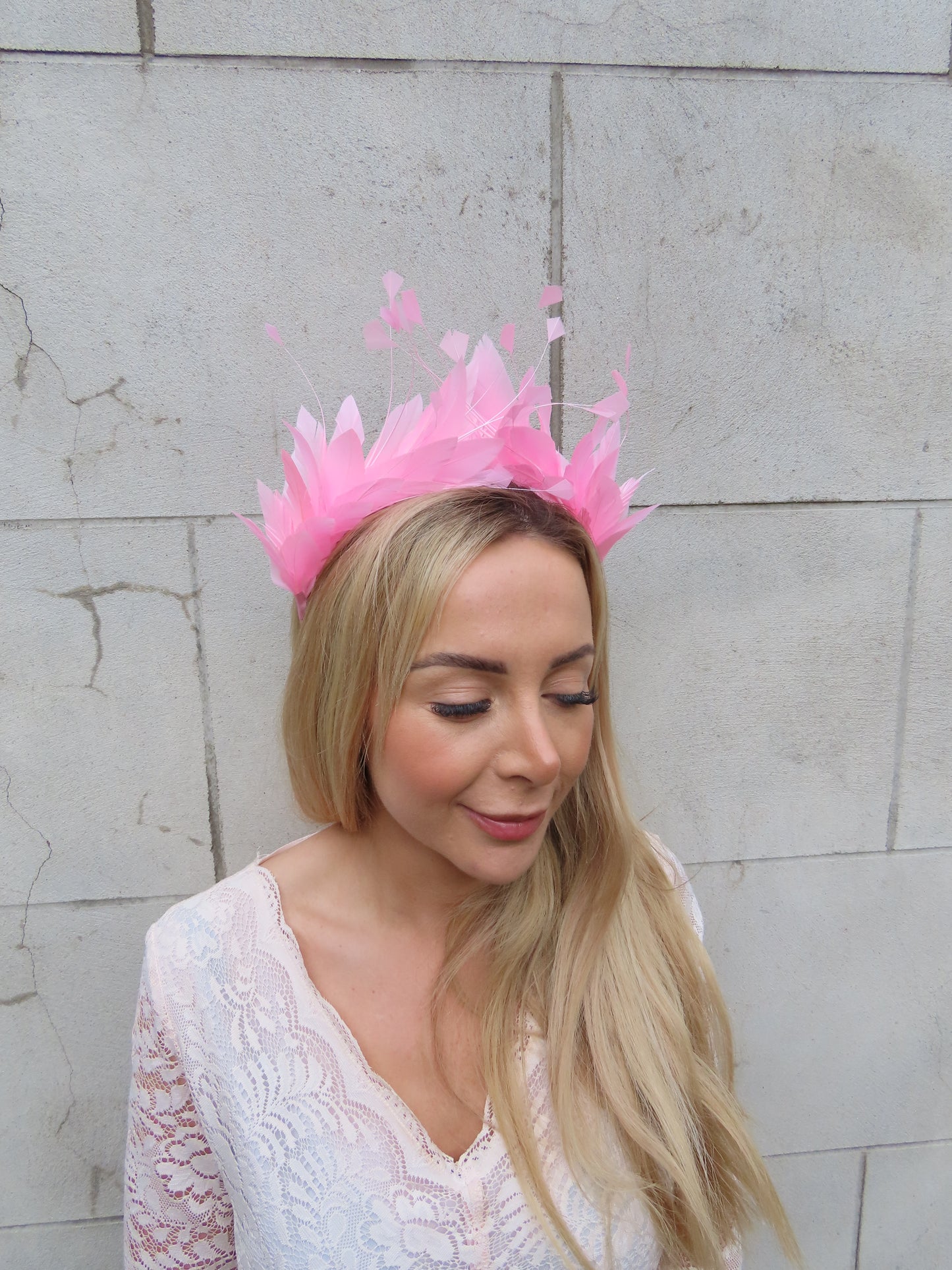 Baby Pink Feather Crown Fascinator