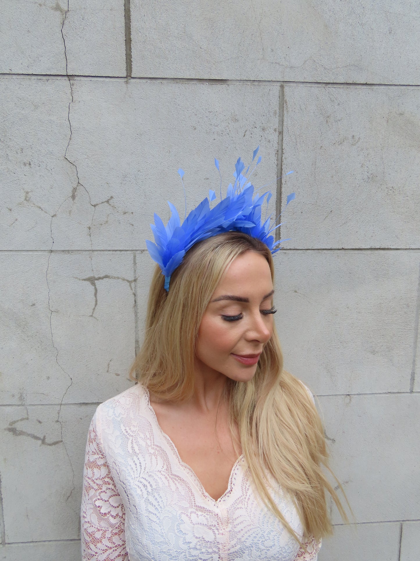 Cornflower Blue Feather Crown Fascinator