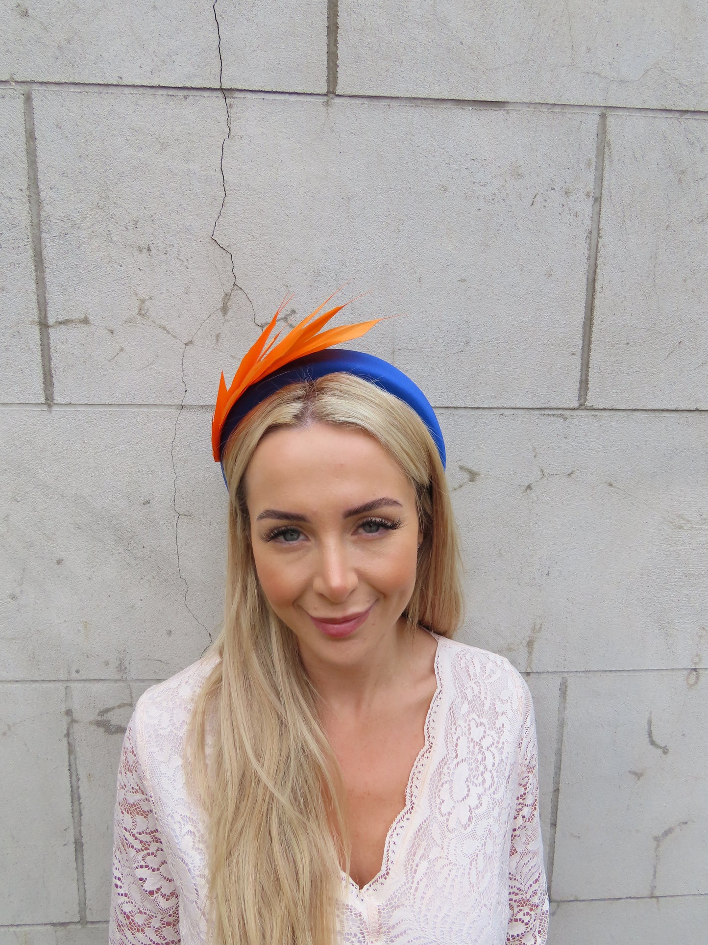 Royal Blue & Orange Feather Fascinator Headband