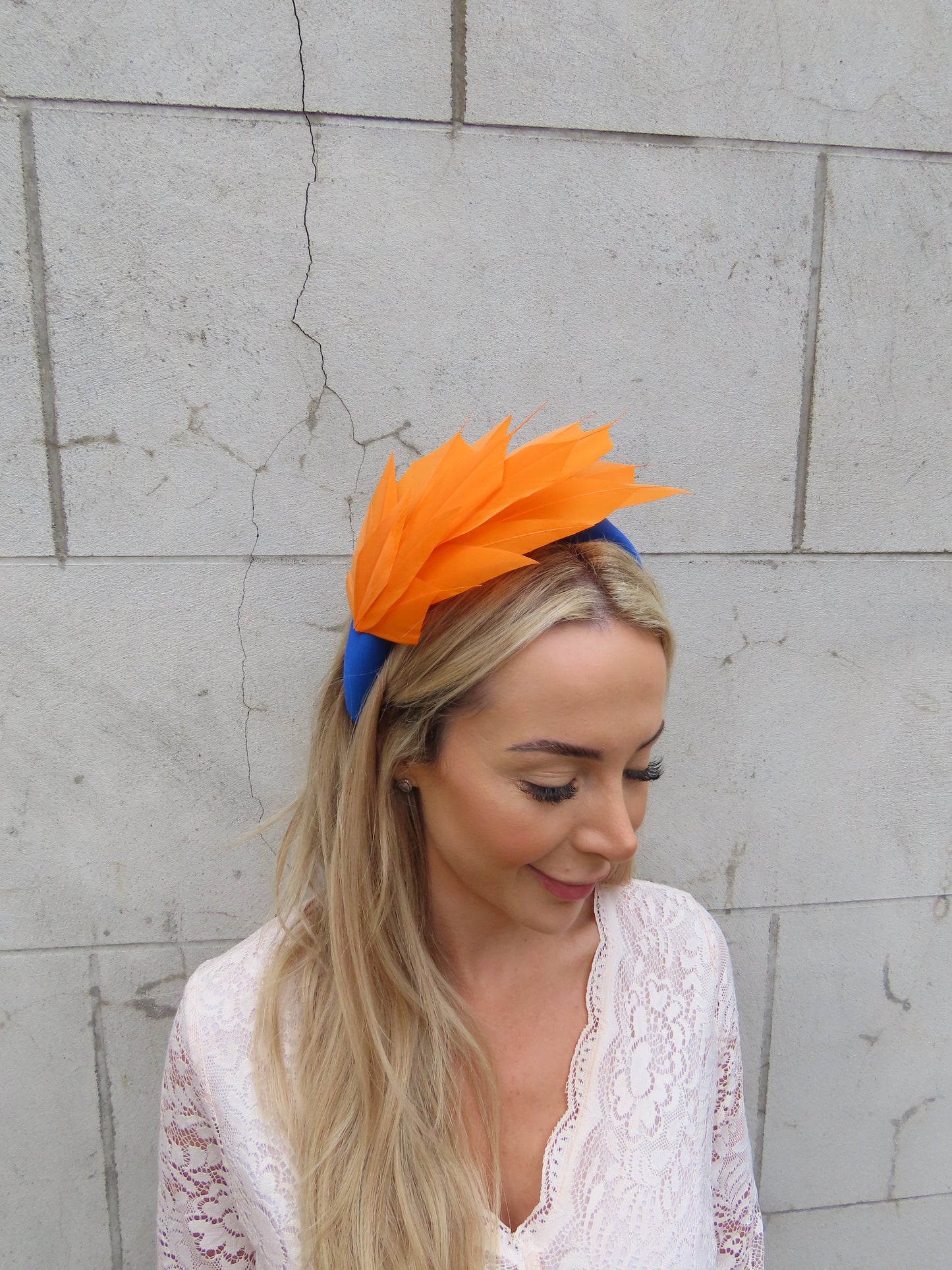 Royal Blue & Orange Feather Fascinator Headband