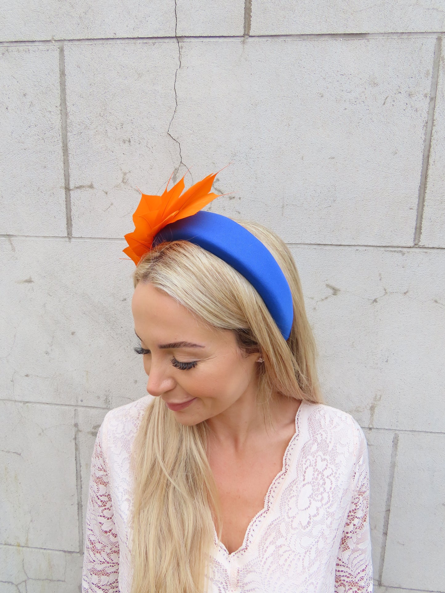 Royal Blue & Orange Feather Fascinator Headband