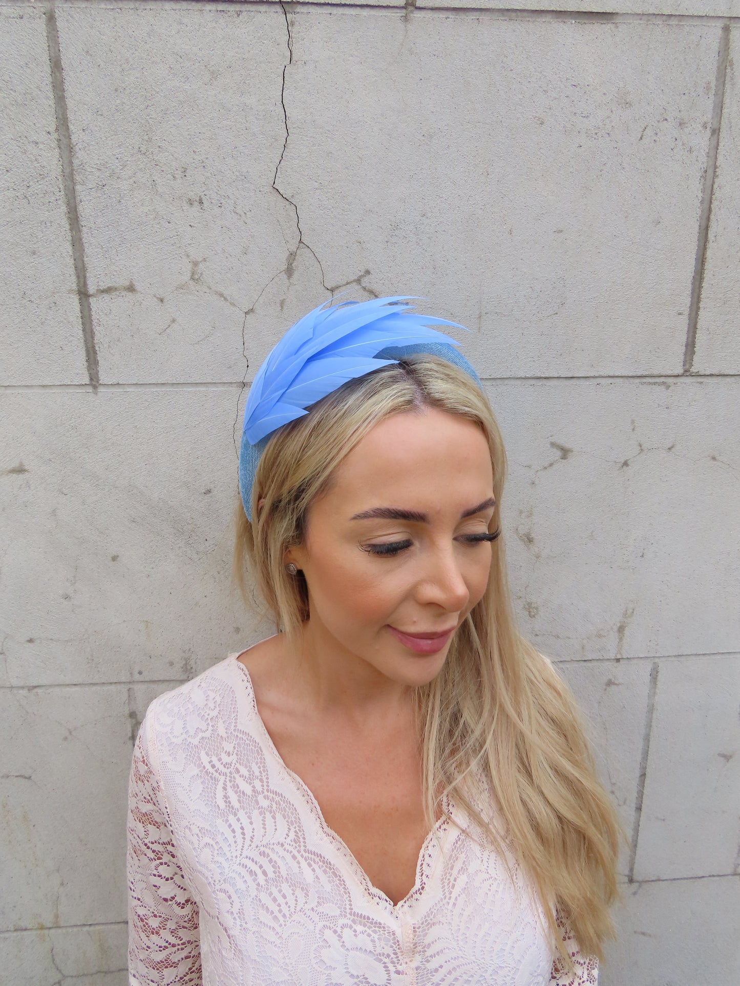 Cornflower Blue Velvet Feather Fascinator Headband