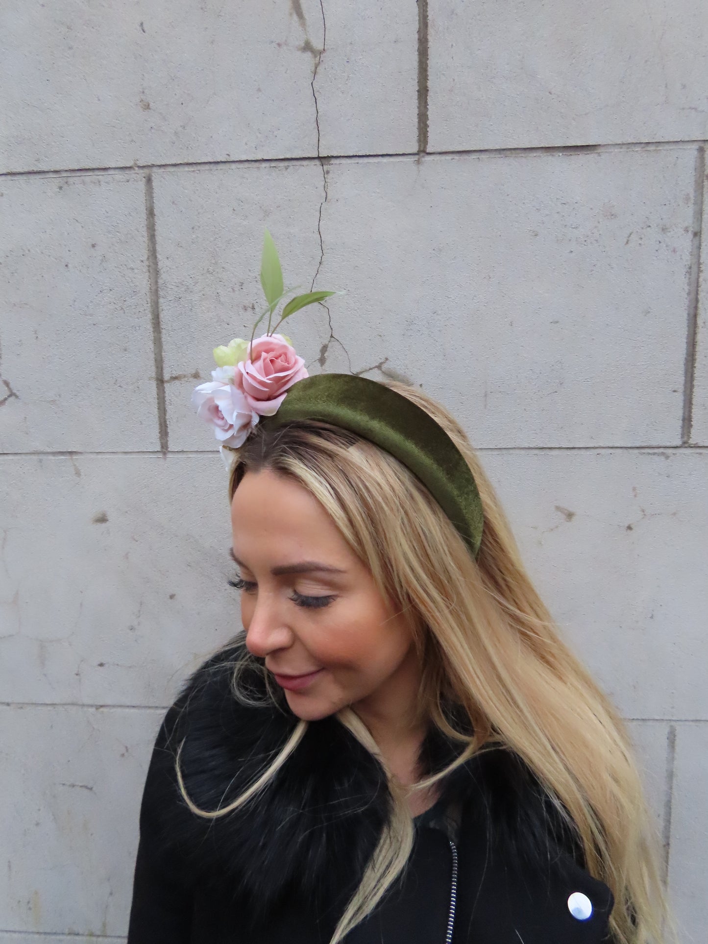 Olive Green & Blush Flower Headpiece