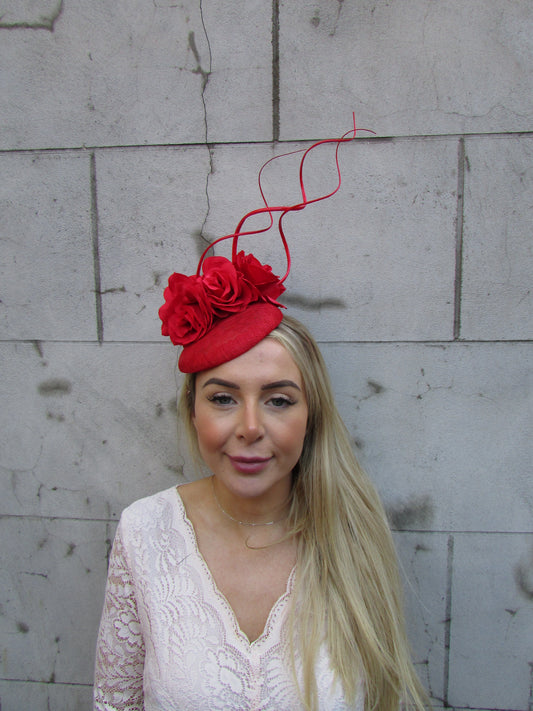 Red Rose Pillbox Hat Fascinator