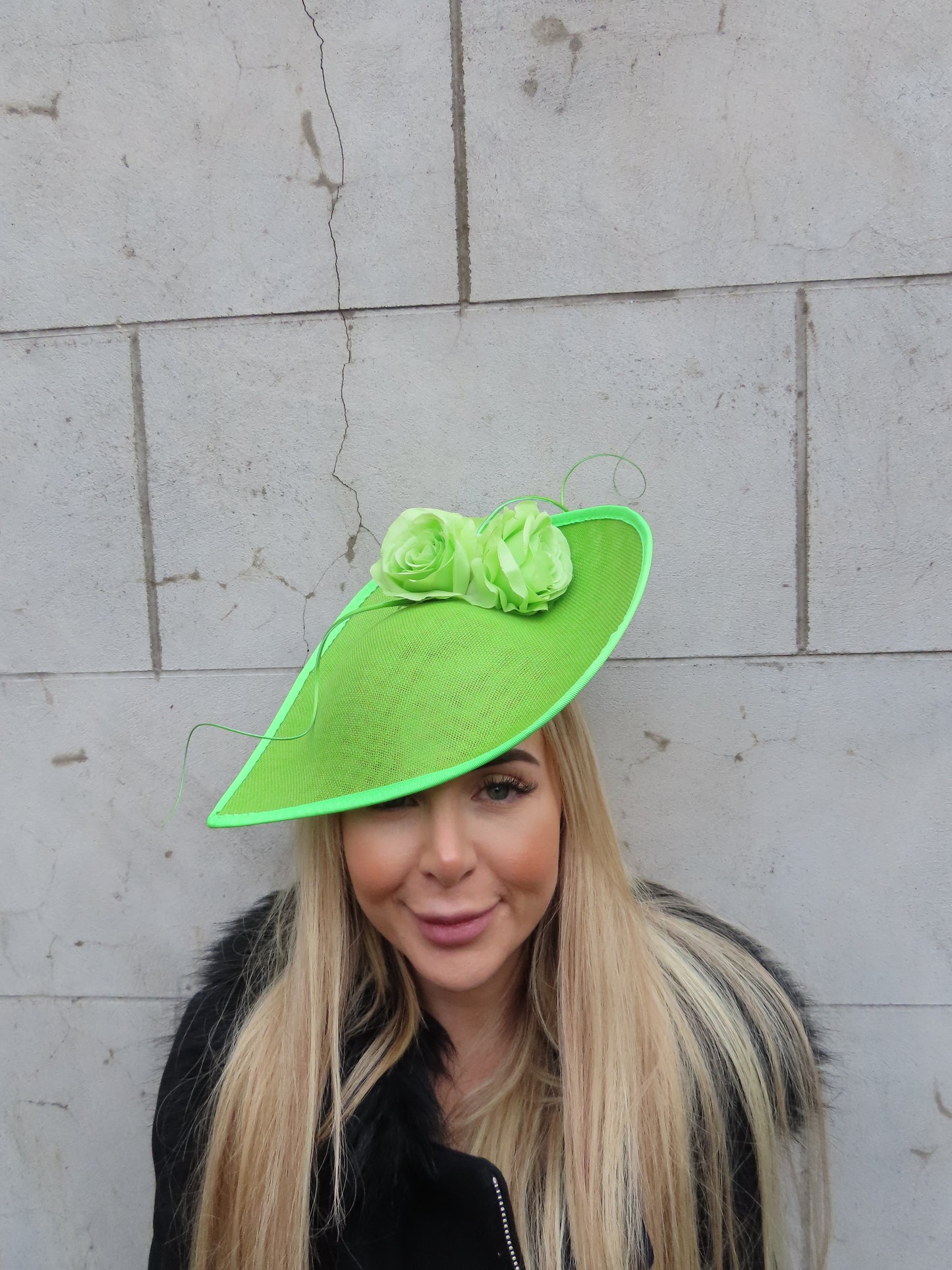 Lime Green Large Rose Flower Hat