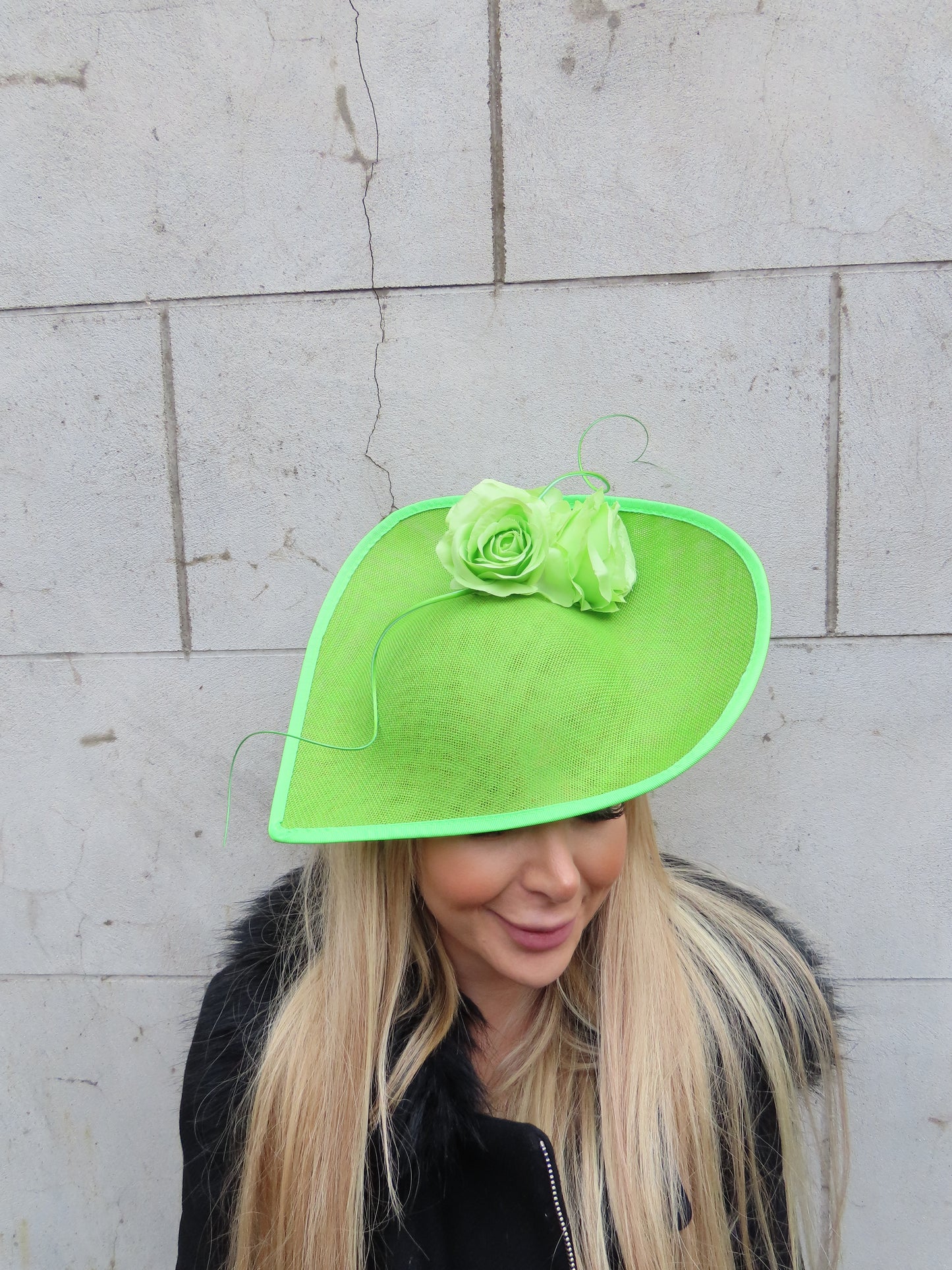 Lime Green Large Rose Flower Hat
