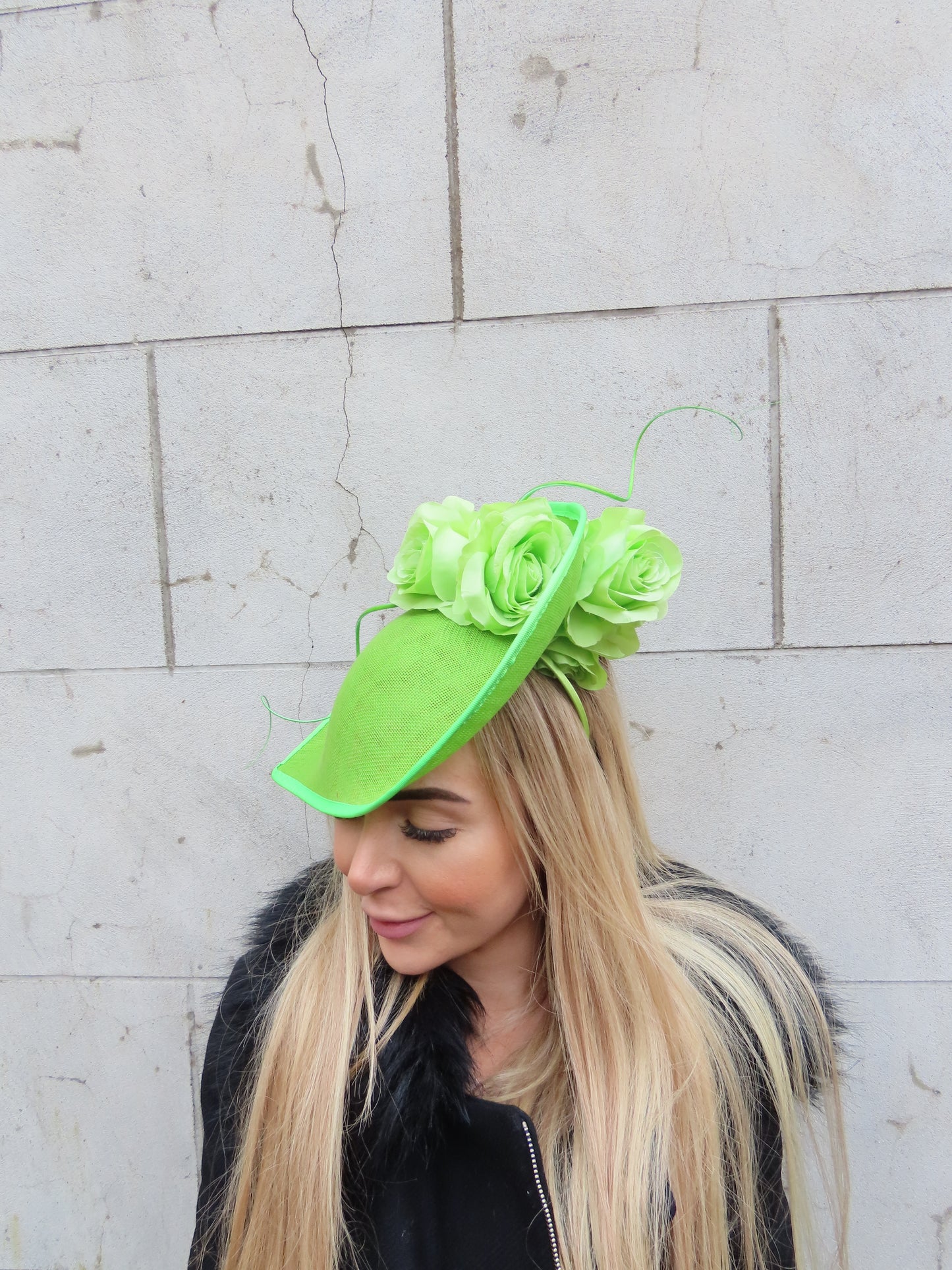 Lime Green Large Rose Flower Hat